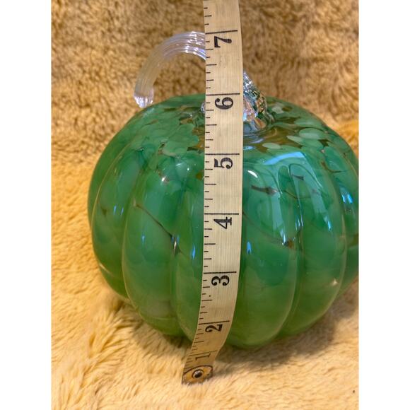 Hand Blown light green Swirl Art Glass Stemmed Pumpkin Fall decor thanksgiving - Picture 5 of 8
